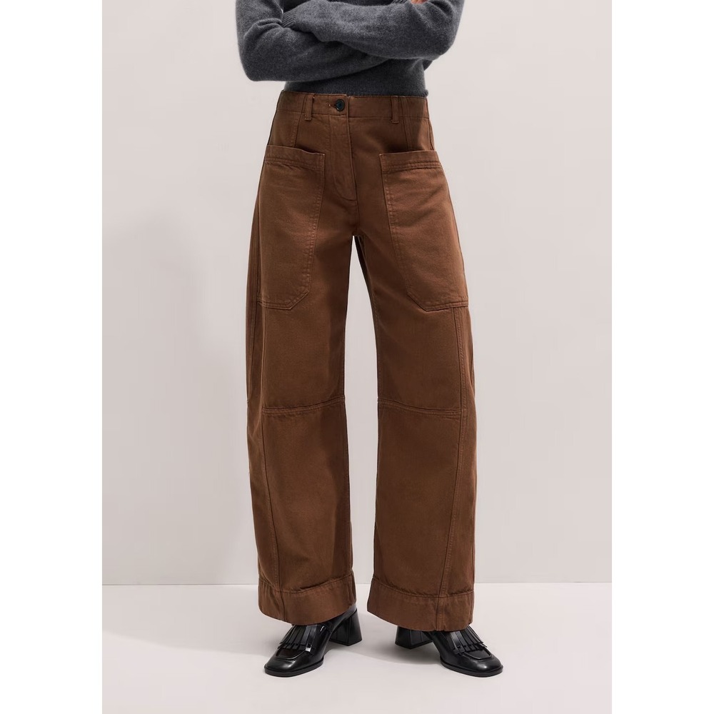 ME+EM Exaggerated Barrel Cotton Twill Trouser Burnt Caramel Size 8 New With Tags